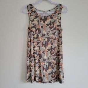 LOGO By Lori Goldstein Lounge Brown Camo Sleeveless Tunic Top S